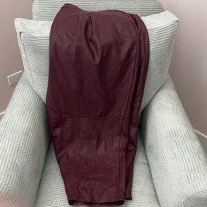 Eloquii Burgundy, Faux Leather,  Wide Leg, Pleated Pants. Matte Finish. Size 24